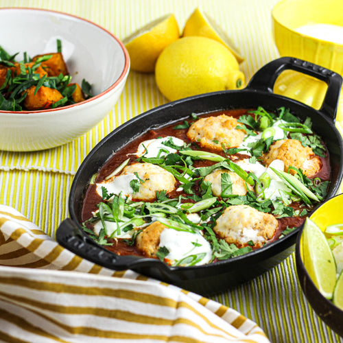 Lenghaas met tomaat, zoete aardappel en yoghurt